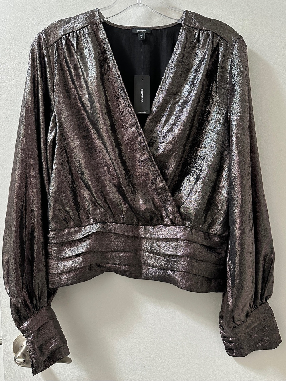 Express Metallic Taupe Wrap Blouse